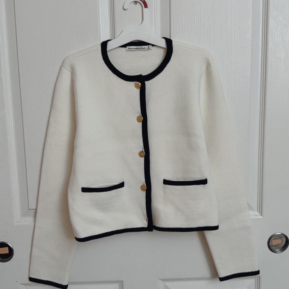 Abercrombie & Fitch Cream Cardigan with Black Trim